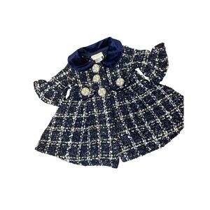 Blueberi‎ Gold Dress Girls 3-6 Months Tweed Velvet Collar Pearl Buttons B5057